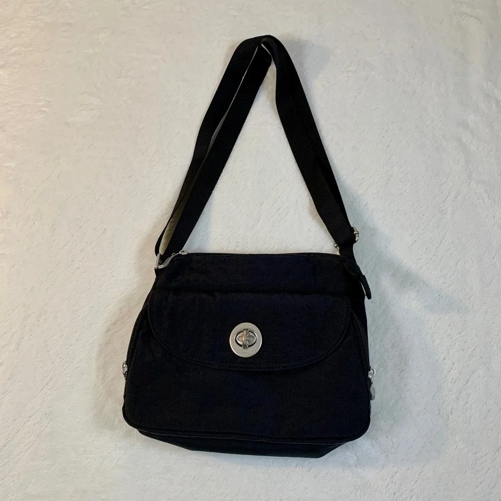 Baggallini Cali Black Nylon Crossbody Bag Purse Adjustable Travel Organizer READ